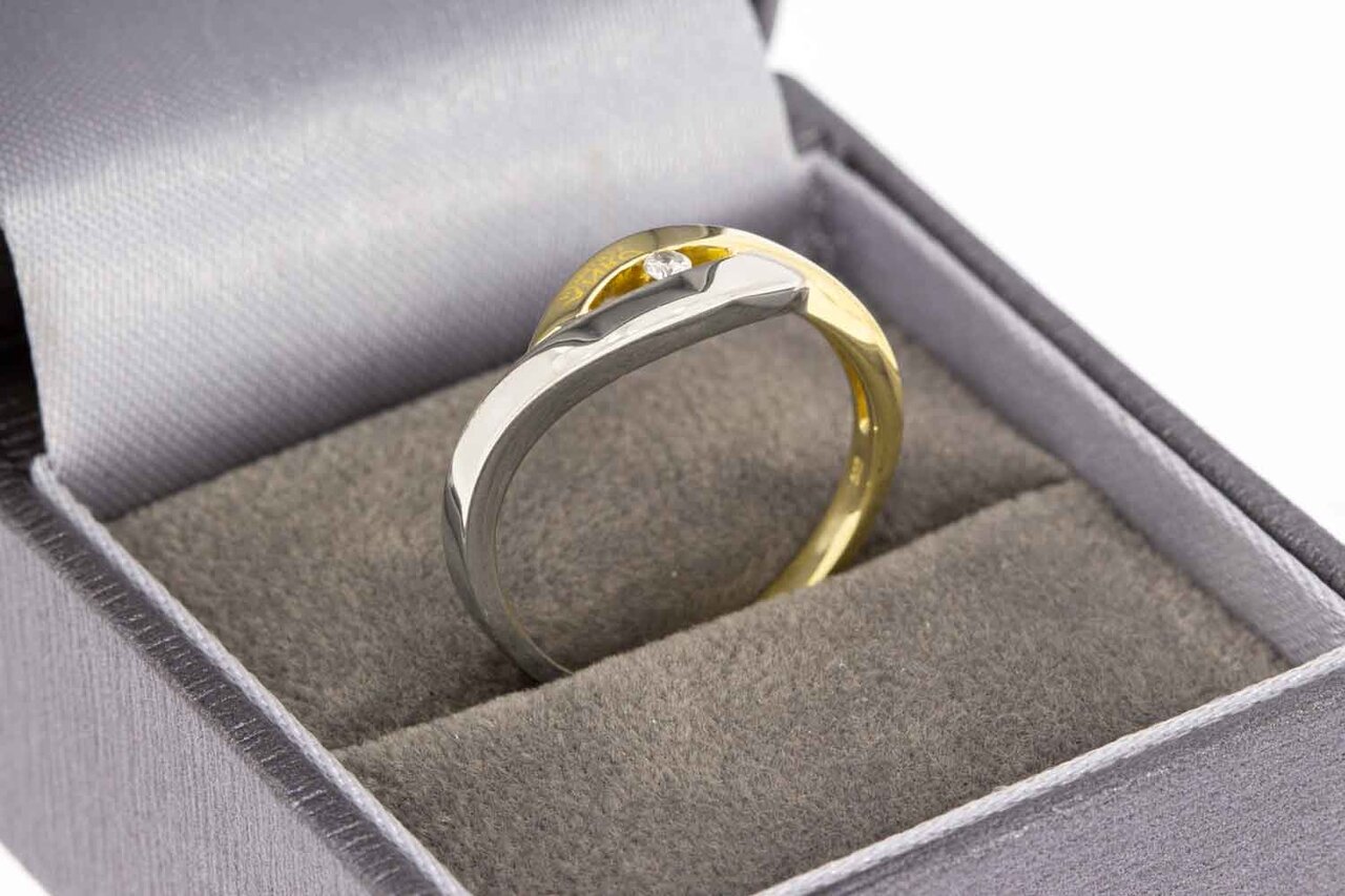 Bicolor 585 Goldring mit Diamant - 17,9 mm