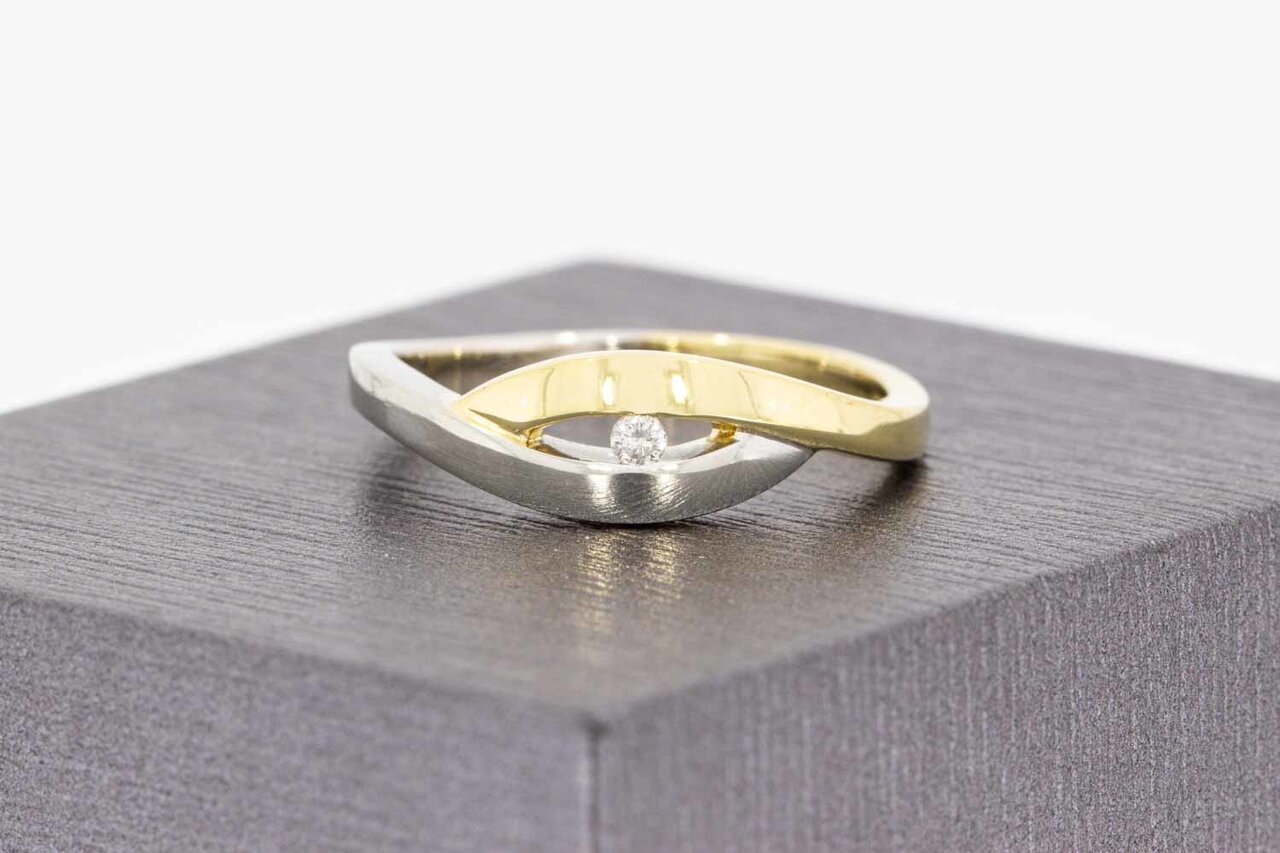 Bicolor 585 Goldring mit Diamant - 17,9 mm