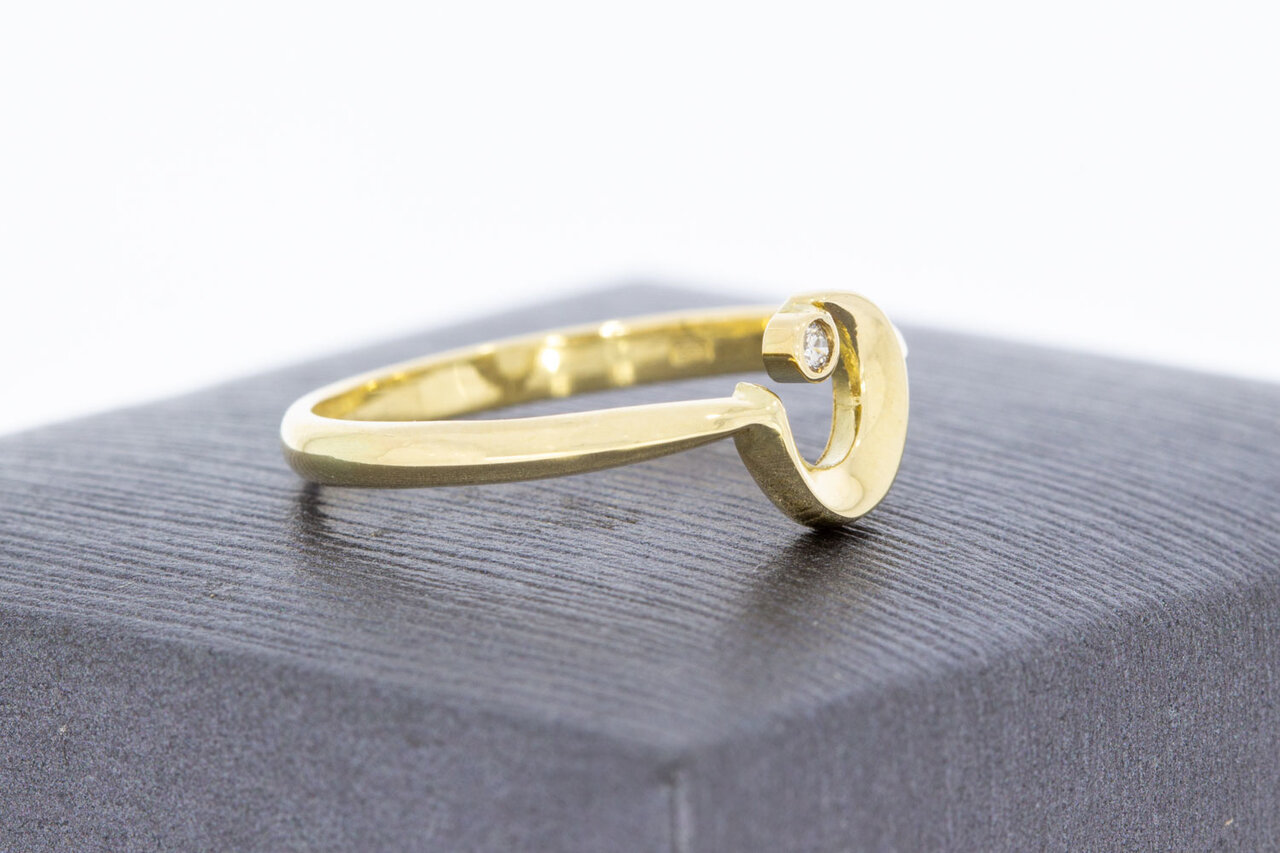 585 Halbmondring mit Diamant - 18 mm