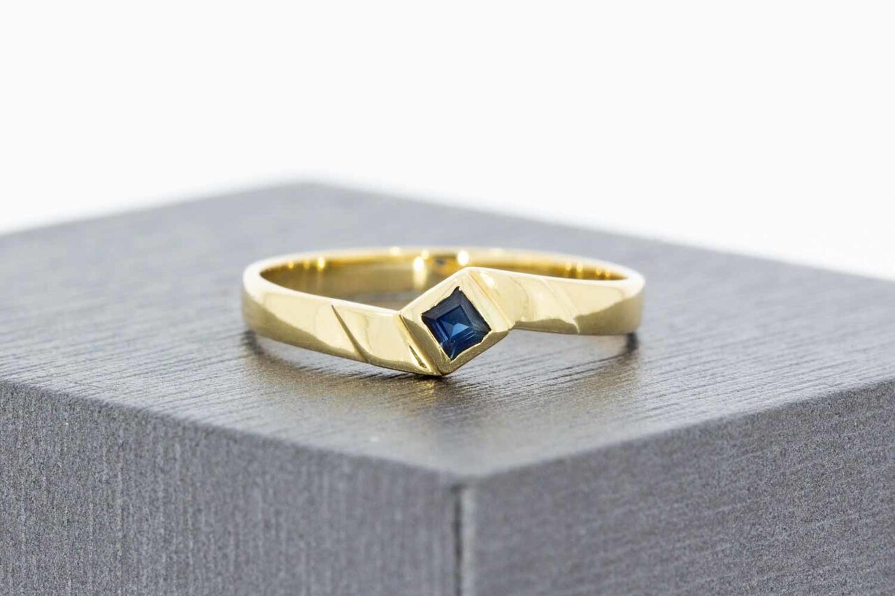 Geschwungene 14 Karat Gold Saphir Ring - 16,5 mm