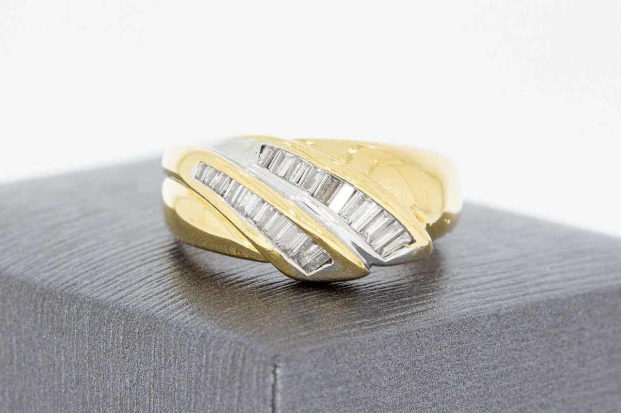 Bicolor 18 Karat Gold Bandring mit Diamant - 18,5 mm