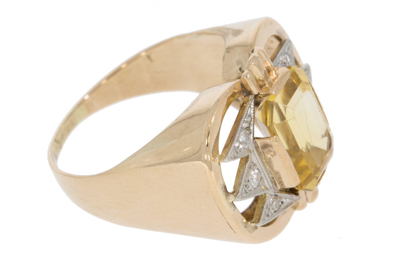 Citrin Goldring 14 Karat mit Diamant - 18,4