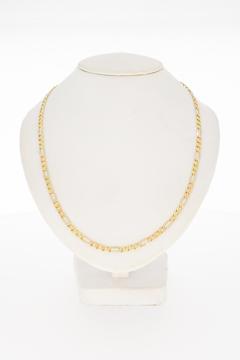 Tricolor 14 Karat Figaro Goldkette - 46,1 cm