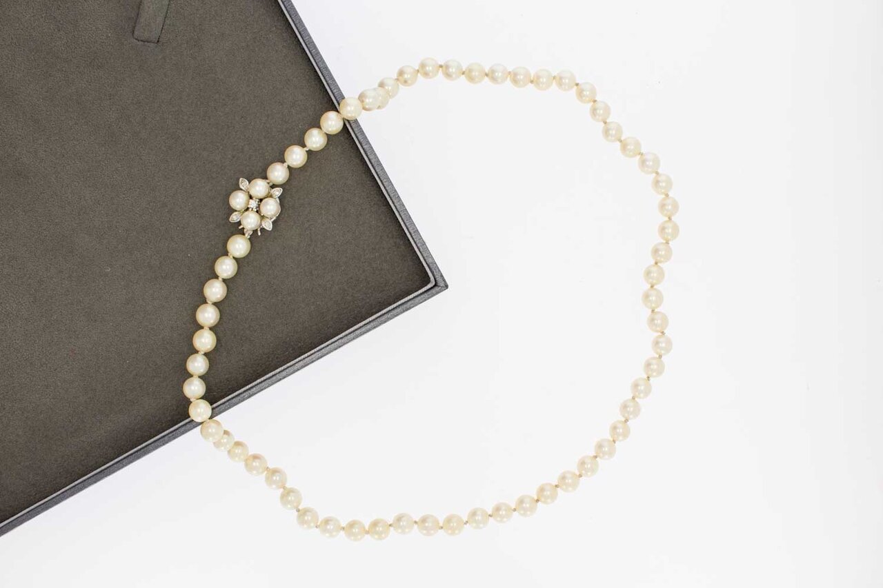 585 Cultivé Perlenkette mit Diamant - 46,4 cm
