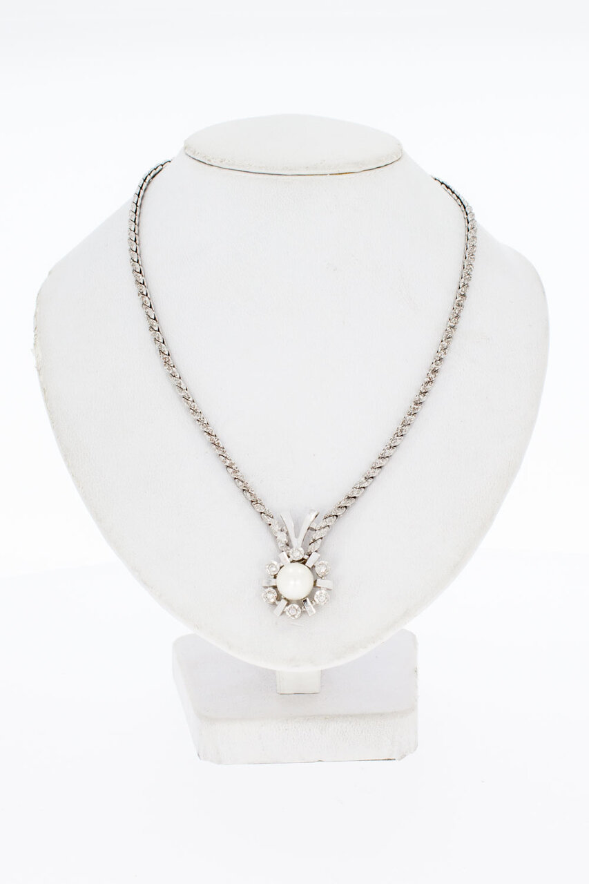 14 Karat Diamant Kette mit Perle - 45 cm