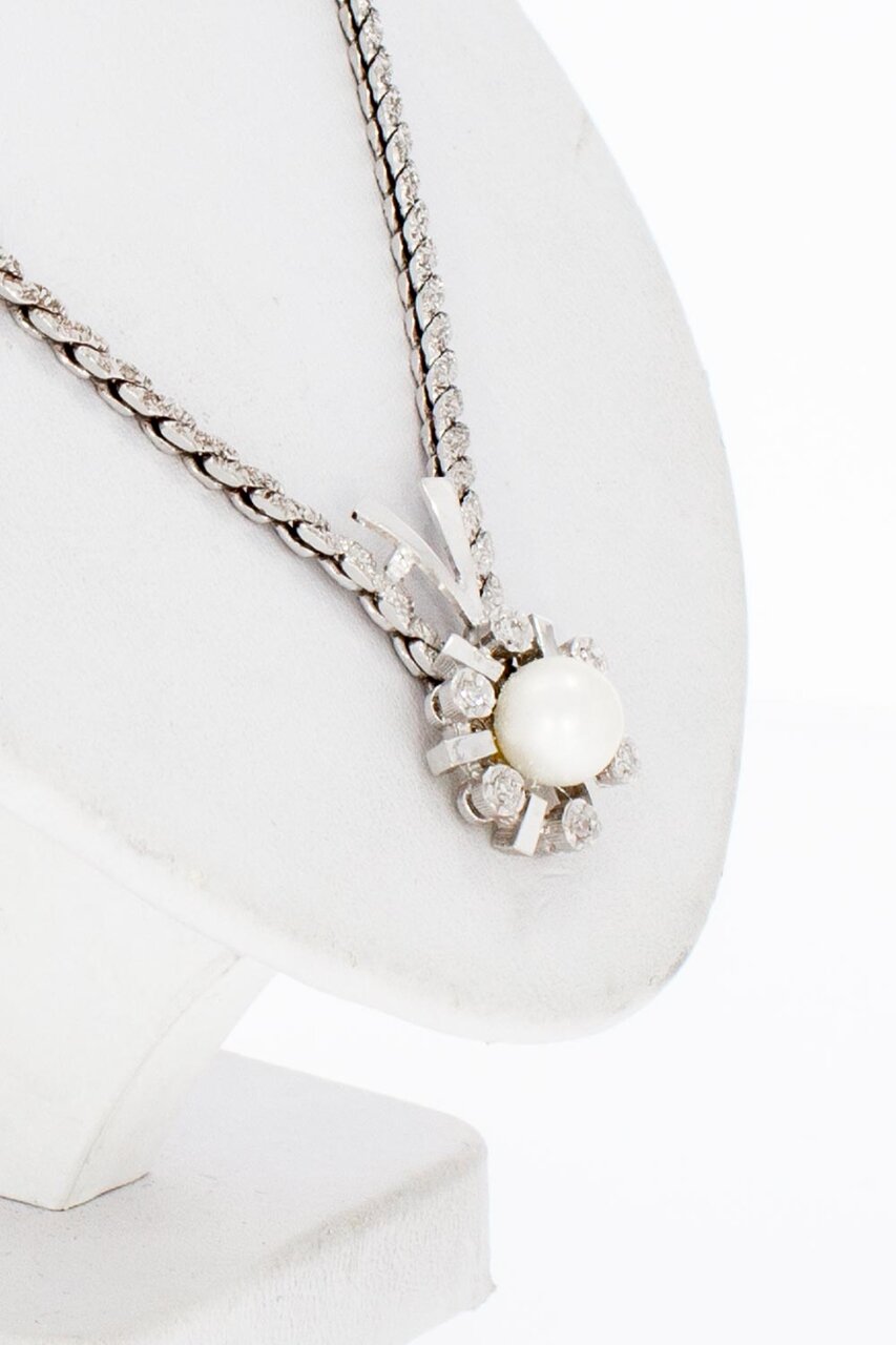 14 Karat Diamant Kette mit Perle - 45 cm