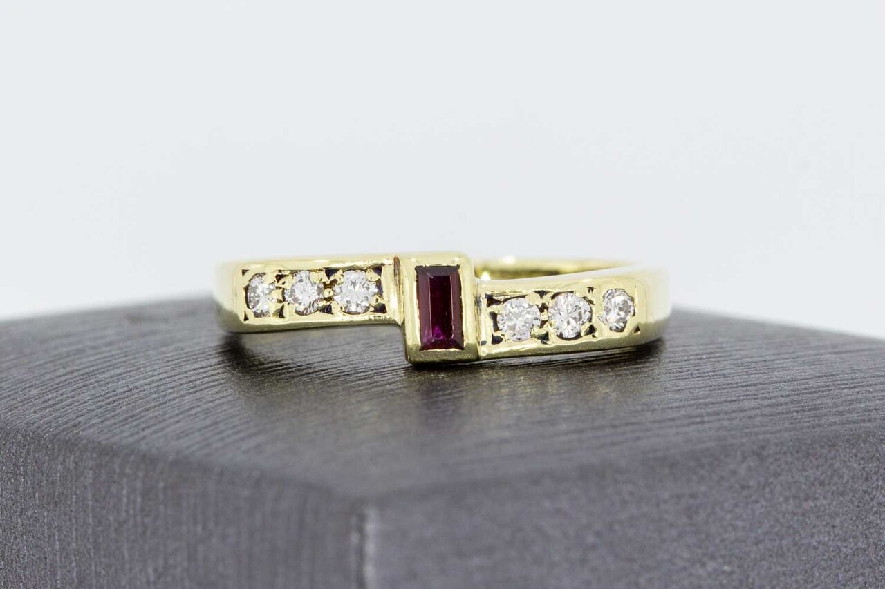 585 Gold Rubin Ring mit Diamant - 17,6 mm
