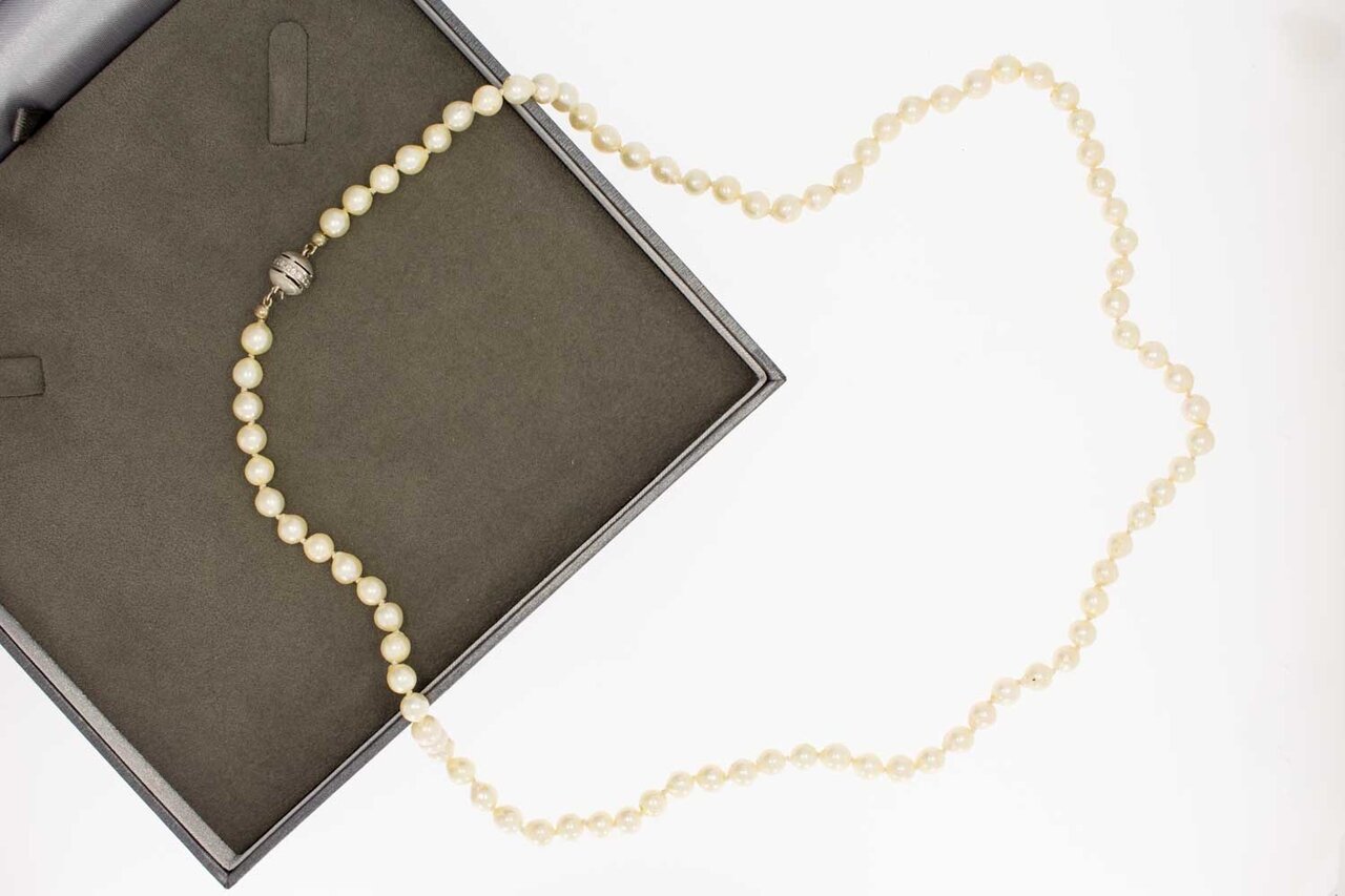 585 Perlenkette mit  Diamant - 73 cm
