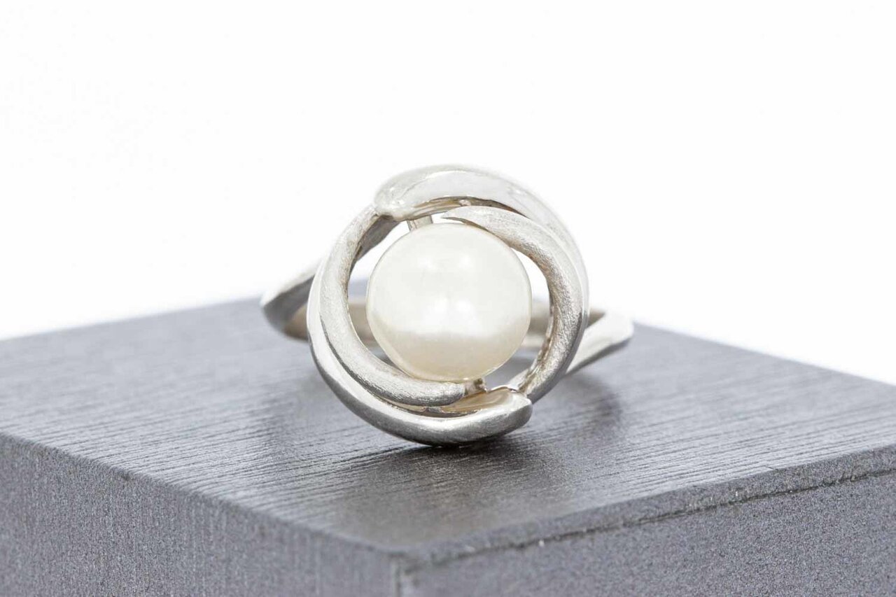 585 Weißgold Ring mit Perle - 17,9 mm