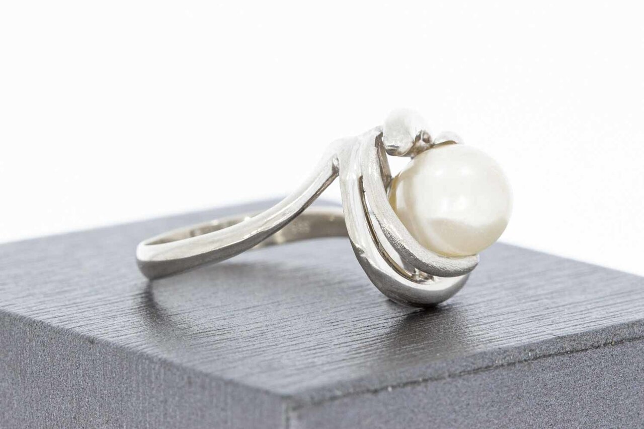 585 Weißgold Ring mit Perle - 17,9 mm