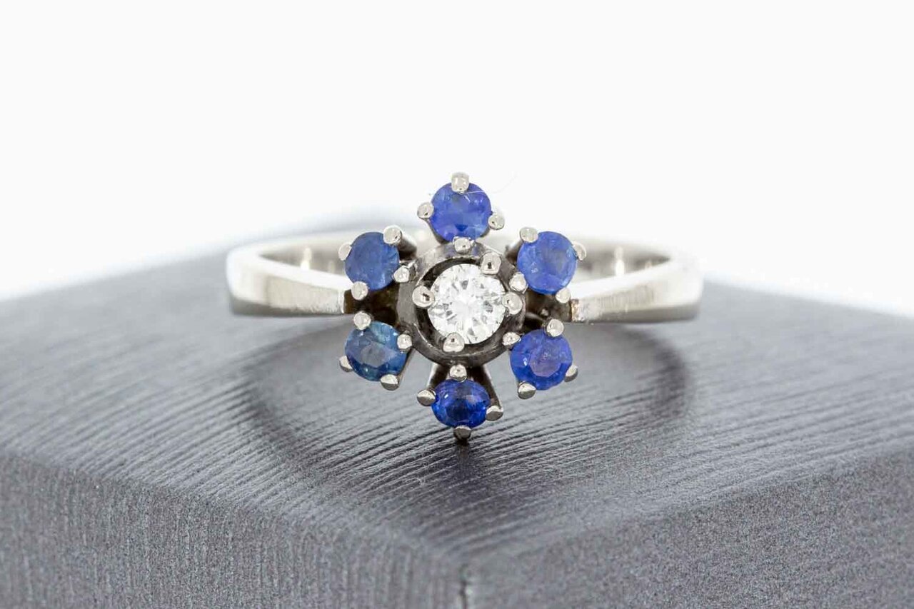 585 Goldring mit Diamant und Saphir - 17,9 mm
