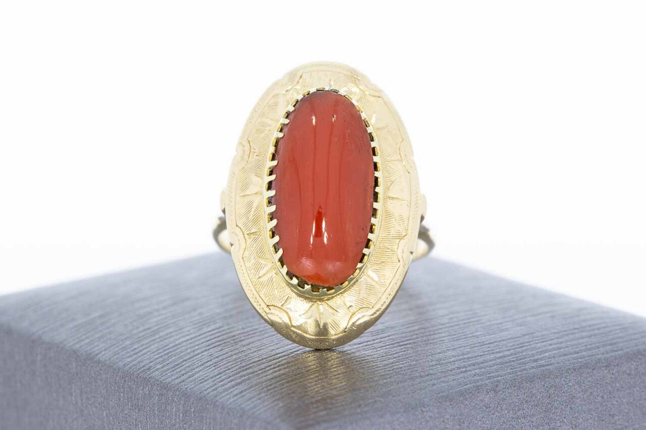 14 Karat Rote Koralle Damenring - 18,5 mm