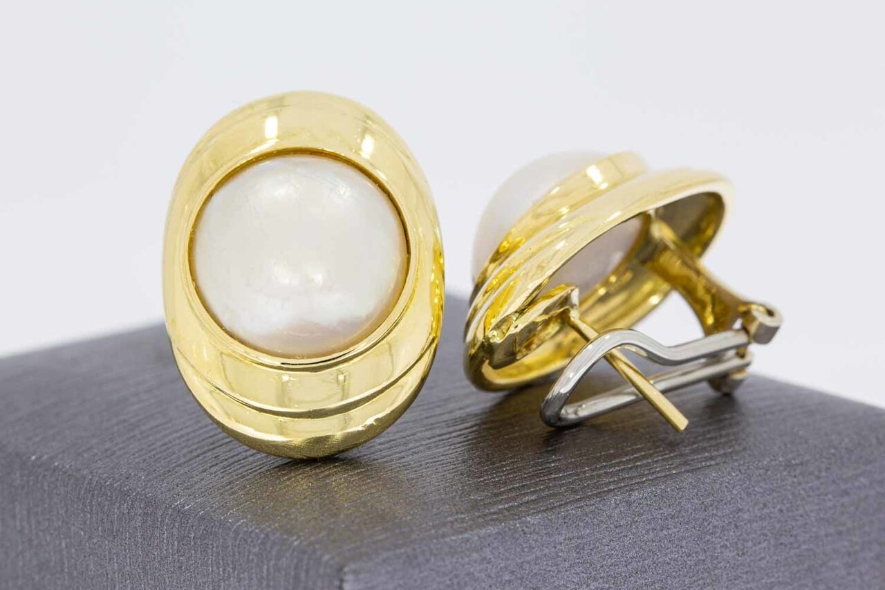 750 Gold Ohrclips mit Perle - 2,3 cm