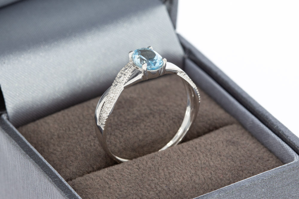 375 Weißgold Solitärring - 19,3 mm