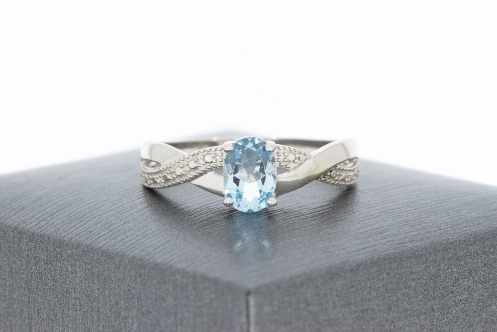 375 Weißgold Solitärring - 19,3 mm