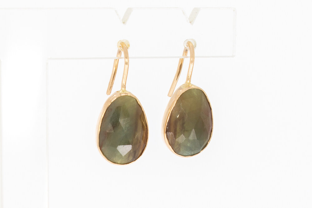 585 Goldene Saphir Ohrhänger - 2,3 cm