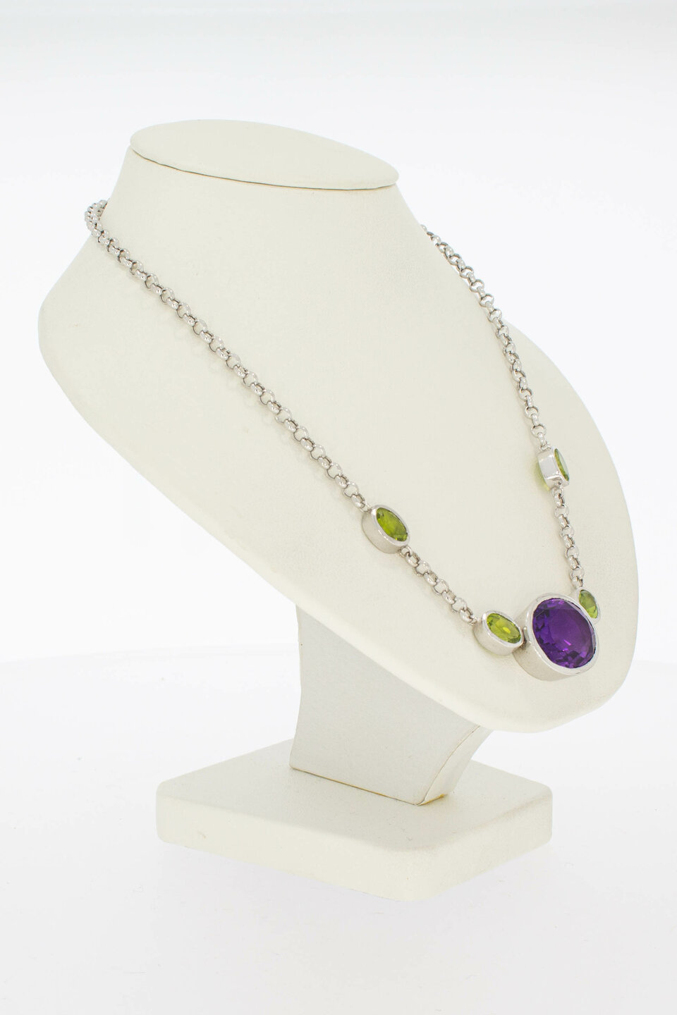 750 Weißgold Edelsteinkette - 45 cm