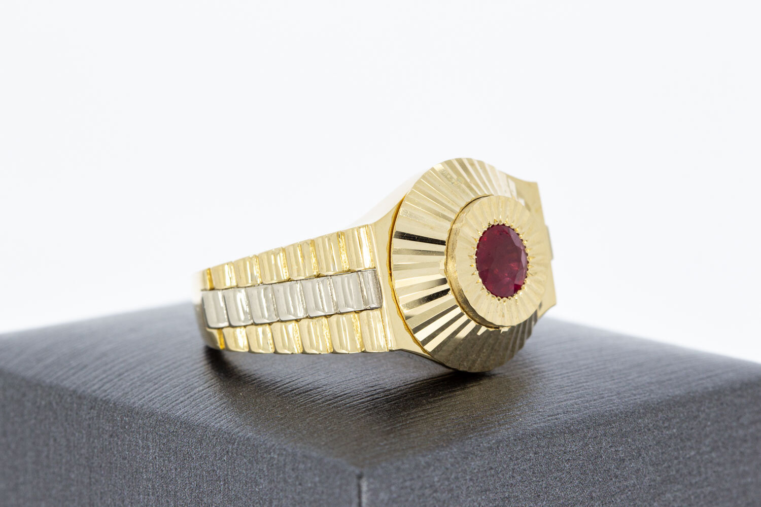 Herren Ring mit Rubin 14 Karat Gold - 20,5 mm