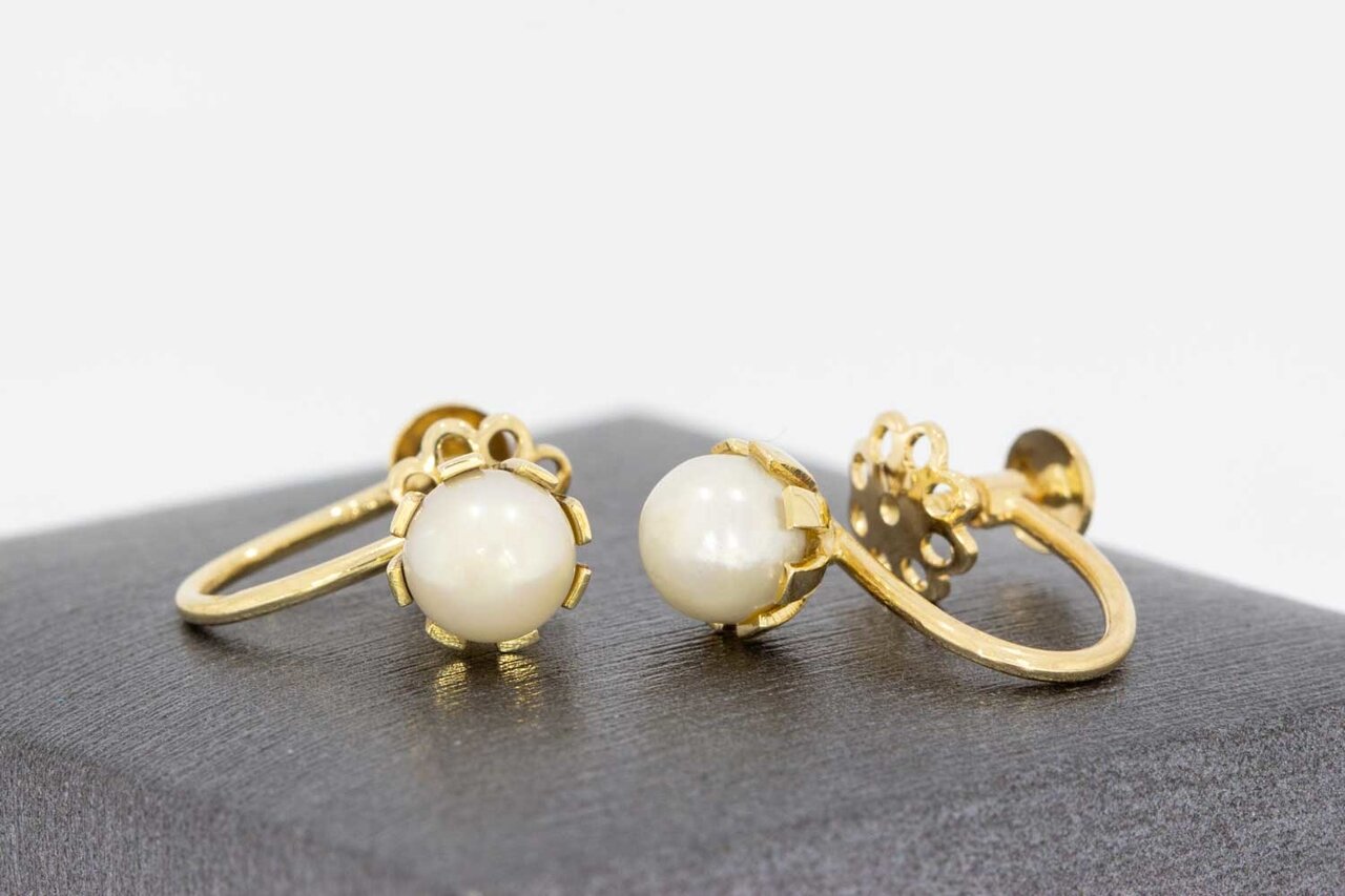14 Karat Goldene Perlen Ohrhänger - 0,7 cm