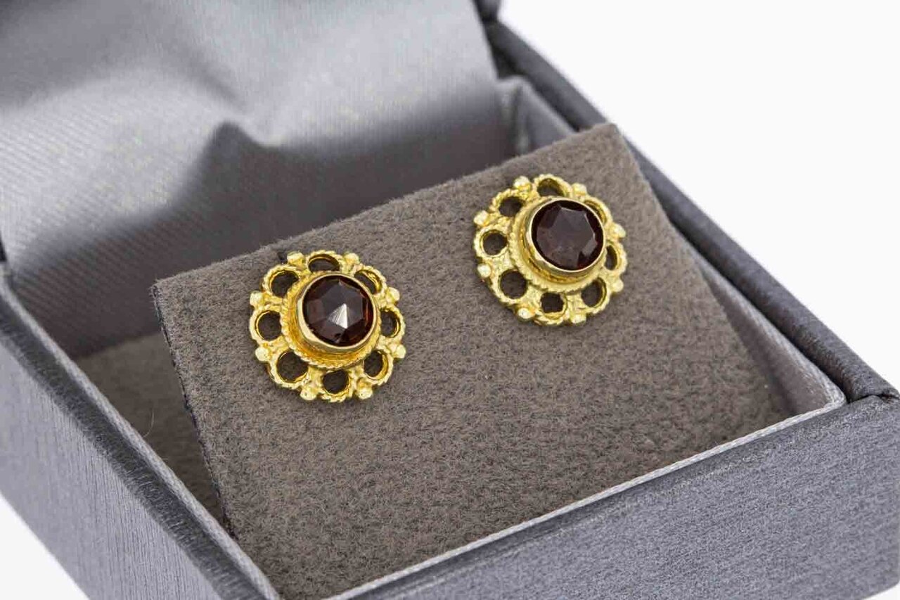 Granat Ohrstecker 585 Gelbgold - 1 cm