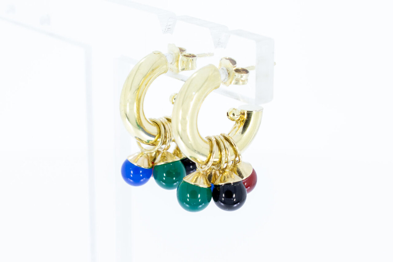 Creolen aus 14 Karat Gold Achat Anhängern