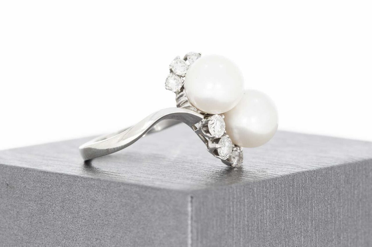 750 Perlen Goldring mit Diamant - 17,2 mm