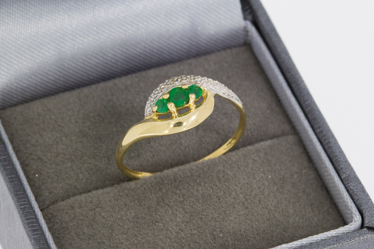 18 Karat Bicolor-Gold Ring Damen mit Smaragd - Ringgr&ouml;&szlig;e 49