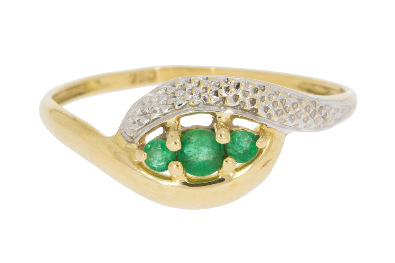 18 Karat Bicolor-Gold Ring Damen mit Smaragd - Ringgr&ouml;&szlig;e 49