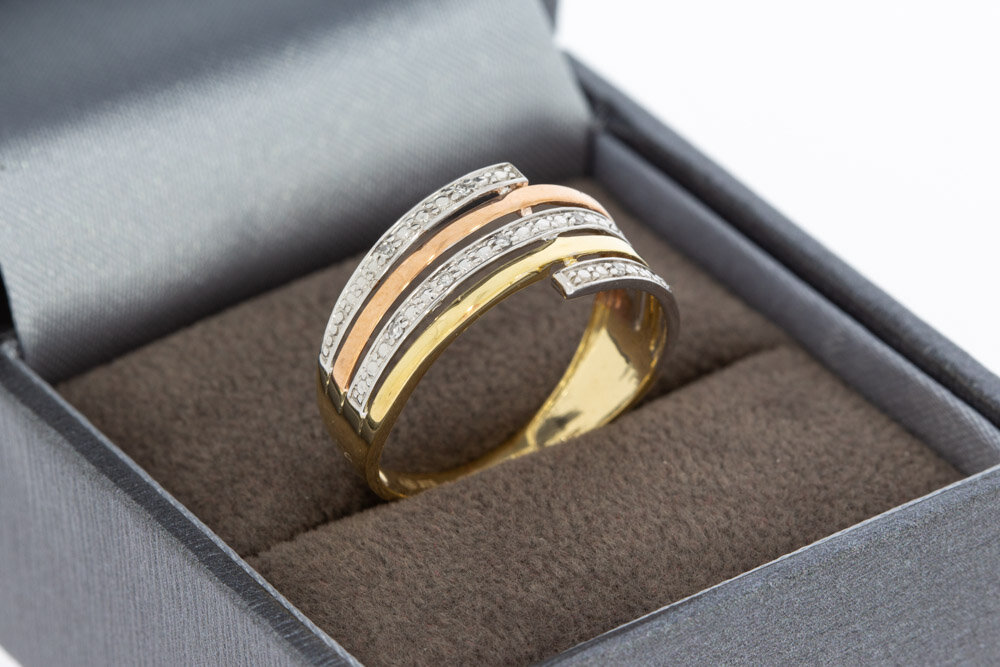 9 Karat Tricolor-Gold Ring Damen mit Zirkonia - Ringgr&ouml;&szlig;e 55