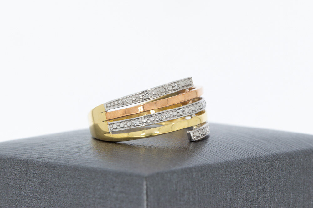 9 Karat Tricolor-Gold Ring Damen mit Zirkonia - Ringgr&ouml;&szlig;e 55