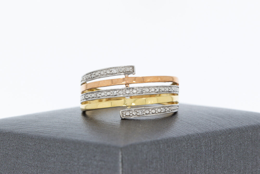 9 Karat Tricolor-Gold Ring Damen mit Zirkonia - Ringgr&ouml;&szlig;e 55