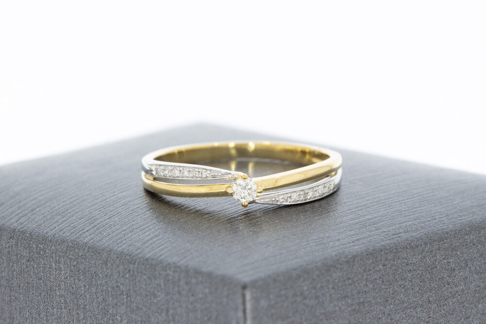 375 bicolor goldene Solitärring - 16,3 mm