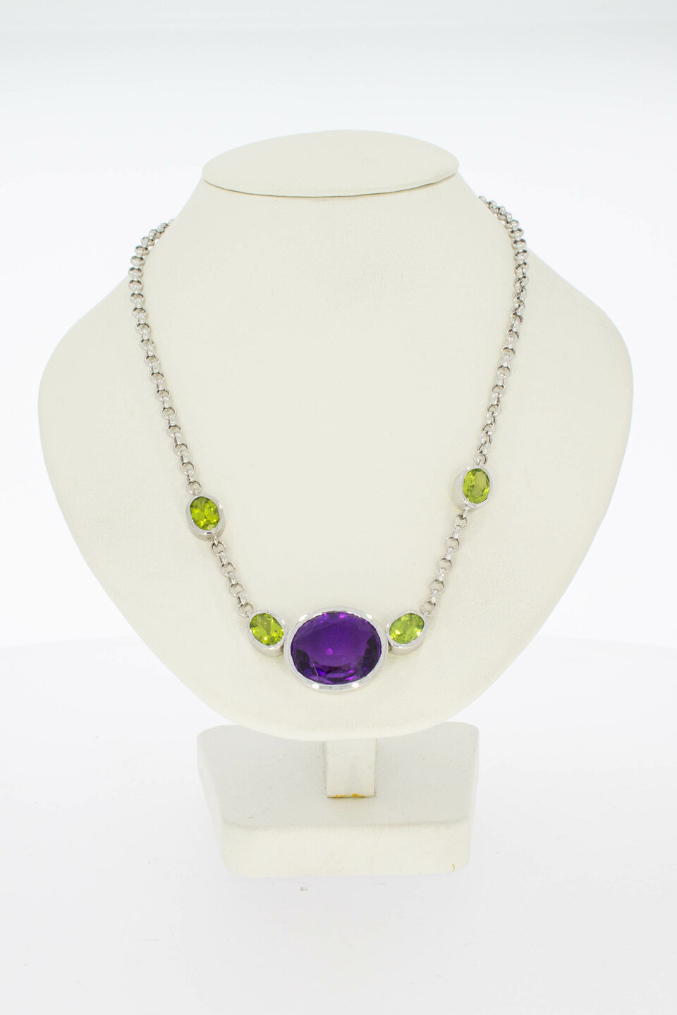 750 Weißgold Edelsteinkette - 45 cm