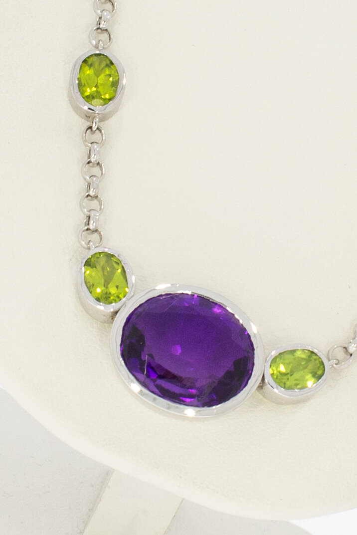 750 Weißgold Edelsteinkette - 45 cm