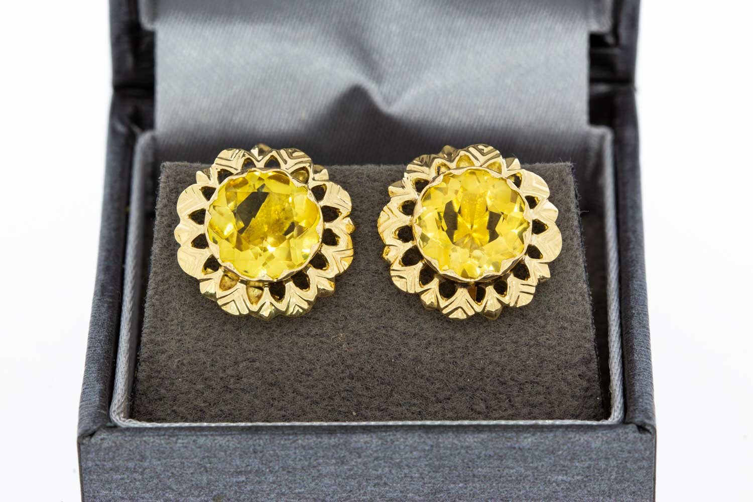 Citrin Ohrstecker 14 Karat Gold - 1,5 cm