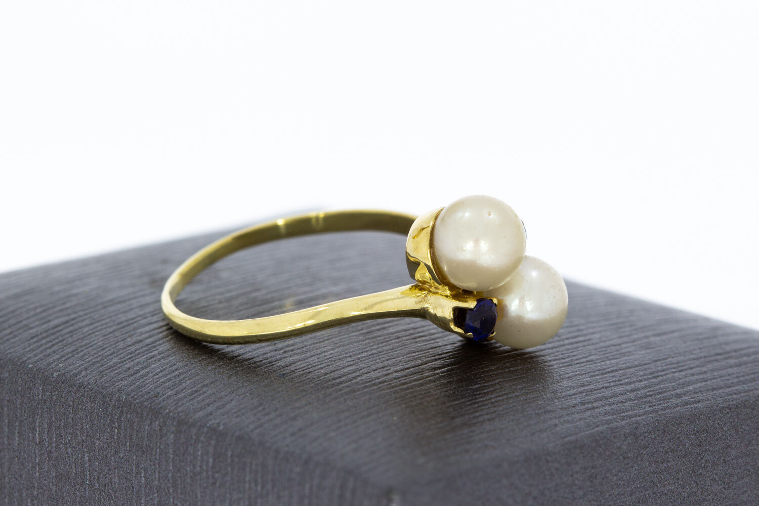 14 Karat Gold Perlenring mit Saphir - 17,6 mm