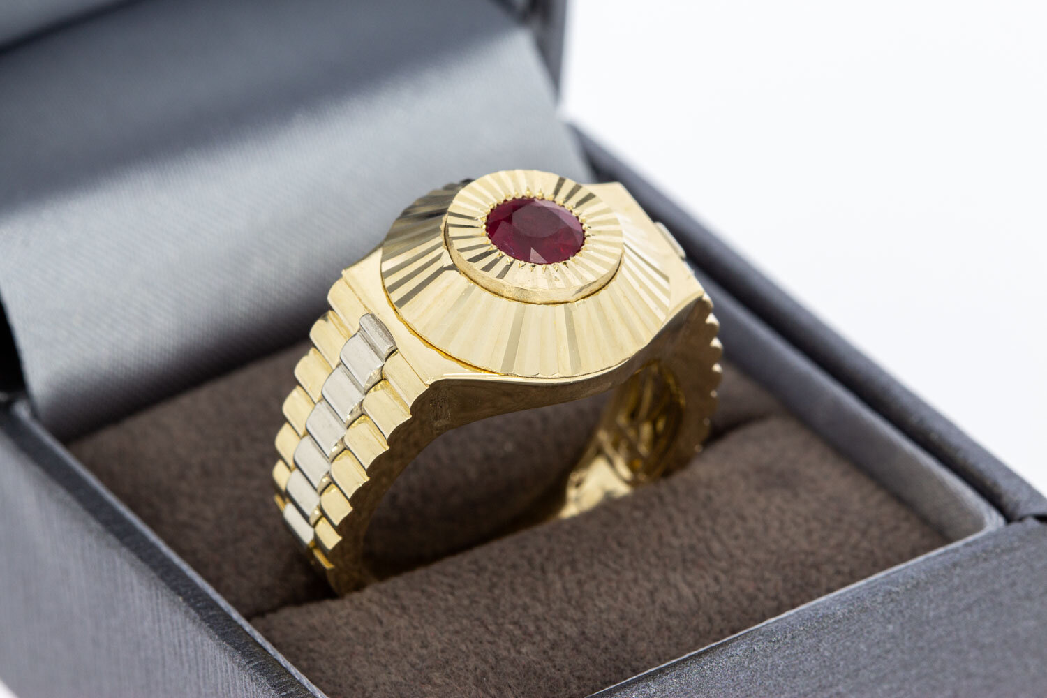 Herren Ring mit Rubin 14 Karat Gold - 20,5 mm