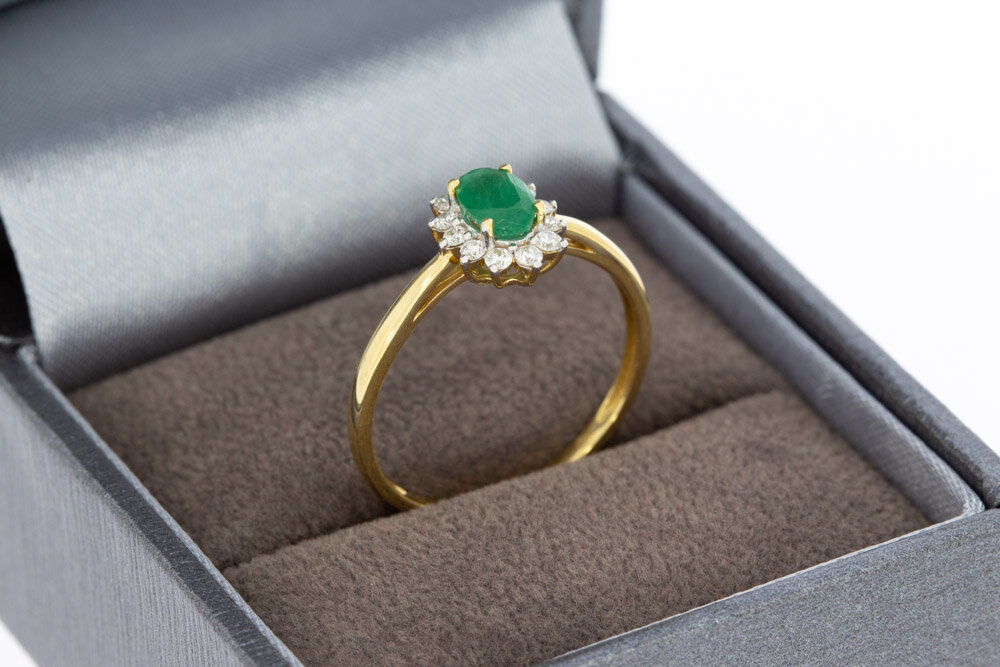 18 Karat Gold Ring mit Smaragd und Diamant - Ringgr&ouml;&szlig;e 54