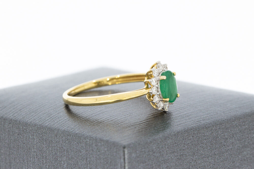 18 Karat Gold Ring mit Smaragd und Diamant - Ringgr&ouml;&szlig;e 54