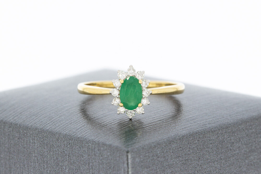 18 Karat Gold Ring mit Smaragd und Diamant - Ringgr&ouml;&szlig;e 54