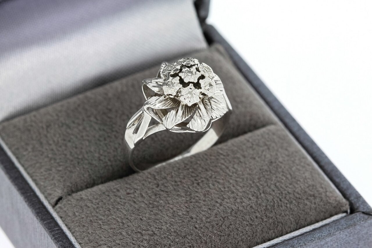 18 Karat Gold Rosettenring Damen mit Diamant - Ringgr&ouml;&szlig;e 50