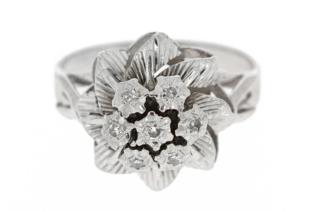 18 Karat Gold Rosettenring Damen mit Diamant - Ringgr&ouml;&szlig;e 50