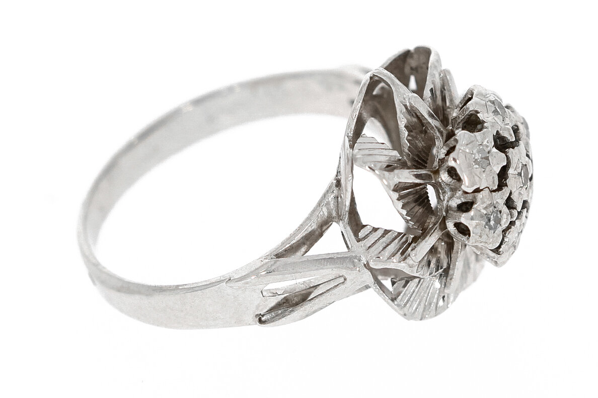 18 Karat Gold Rosettenring Damen mit Diamant - Ringgr&ouml;&szlig;e 50