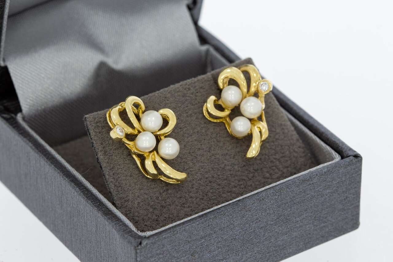 585 Perlen Ohrstecker mit Diamant - 2,9 cm