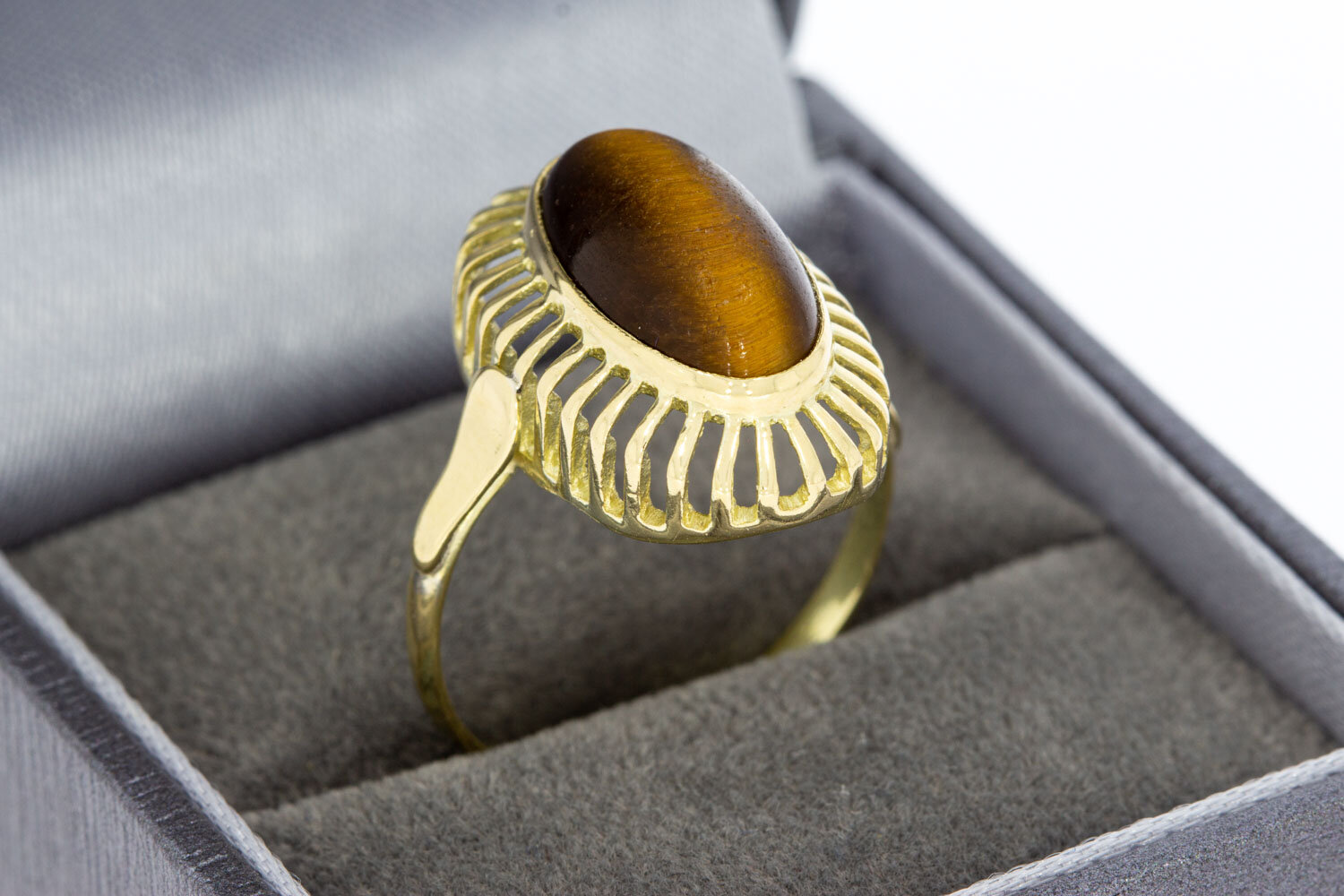 Tigerauge Ring 14 Karat Gold - 18,9 mm