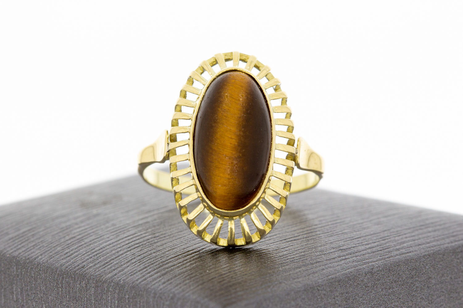 Tigerauge Ring 14 Karat Gold - 18,9 mm