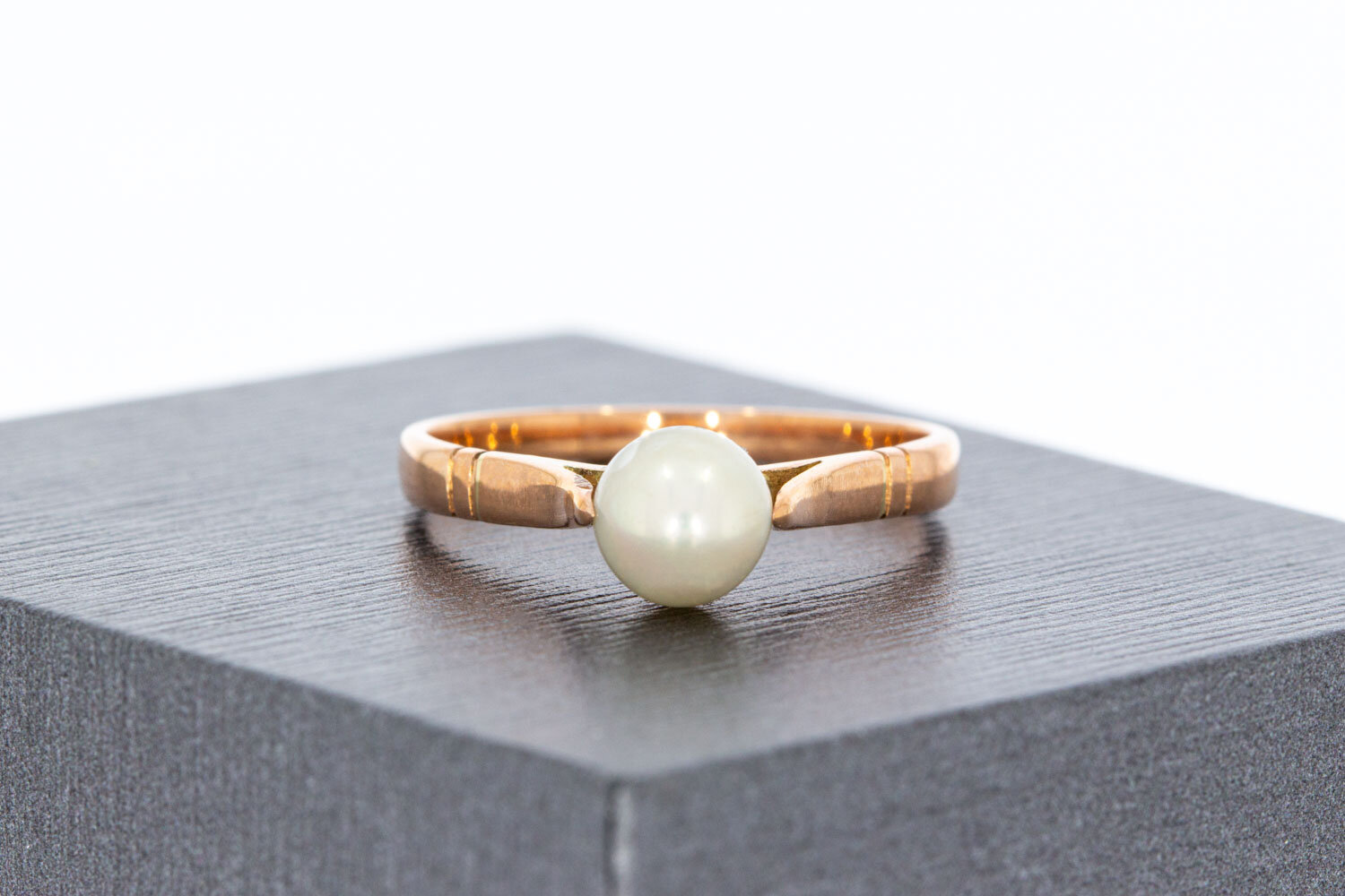 585 Ros&eacute;gold Solit&auml;rring Damen mit Perle - Ringgr&ouml;&szlig;e 55