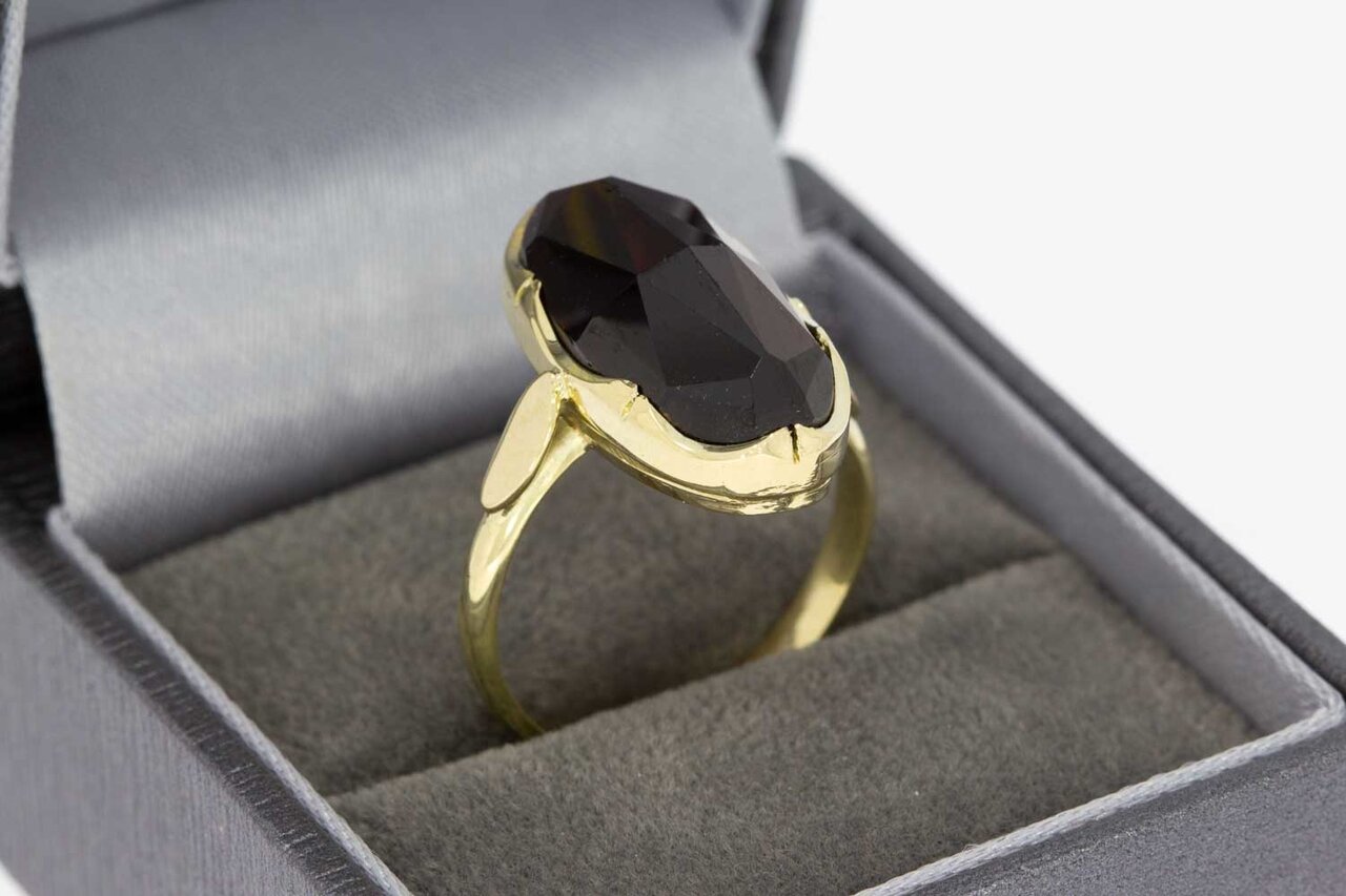 14 Karat Retro Granat Goldring - 18,2 mm