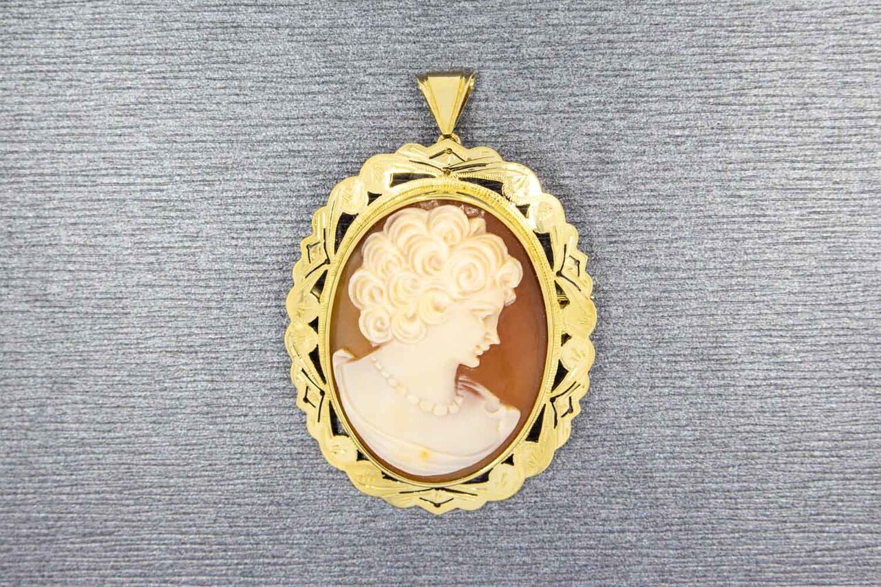14 Karat Gold Vintage Cameo Anhänger - 4 cm