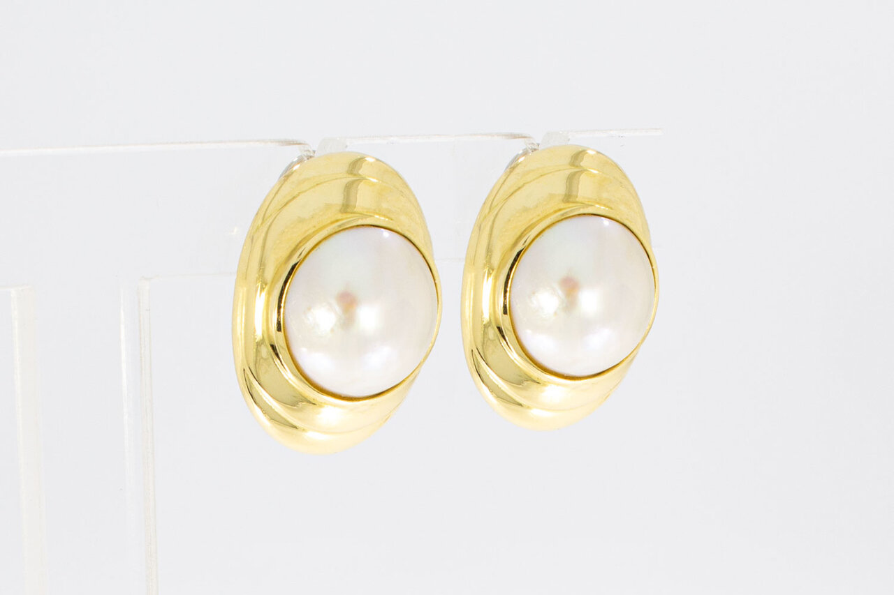 750 Gold Ohrclips mit Perle - 2,3 cm